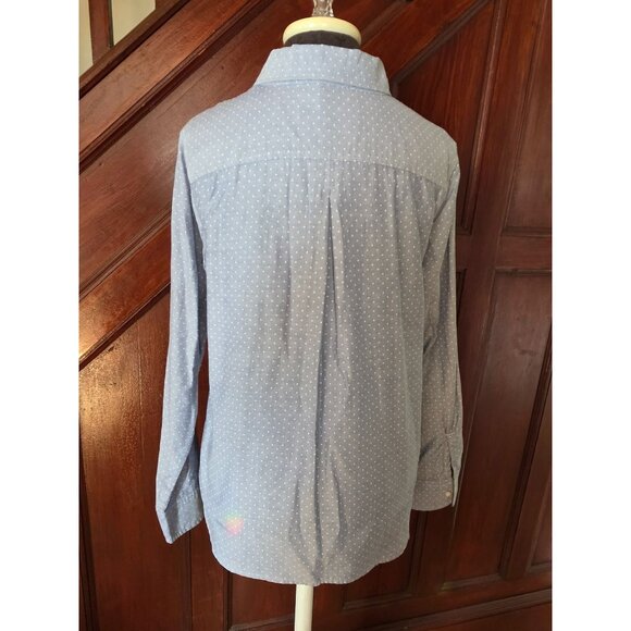 Tommy Hilfiger Womens Blue Gray Polka Dot L/G Cotton Blouse - Picture 3 of 9